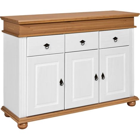 Credenza da Cucina in Legno Massello Bianco Rovere 3 Ante 3 Cassetti (1/5)