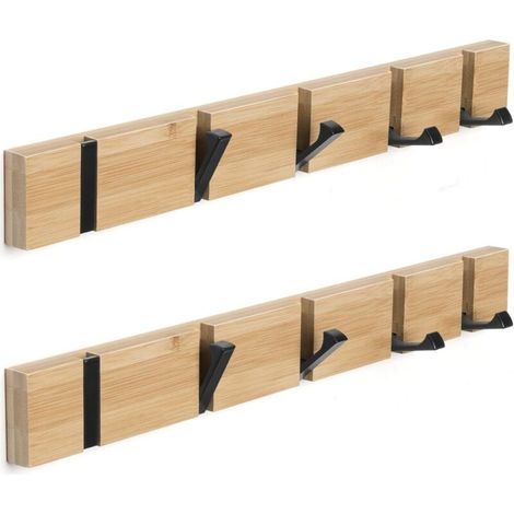 Porte-manteau mural en bois avec crochets - Ensemble de deux pièces - Porte-manteau en bois - Crochets pliables - Comprend 5 crochets - Convient pour suspendre manteaux, chapeaux et sacs à main 50 cm (1/5)