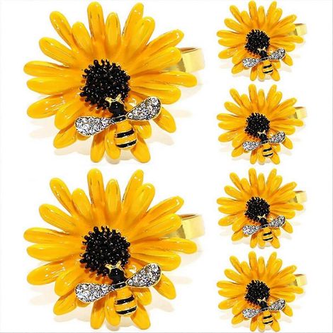 Lot de 6 ronds de serviette en métal motif tournesol (1/5)