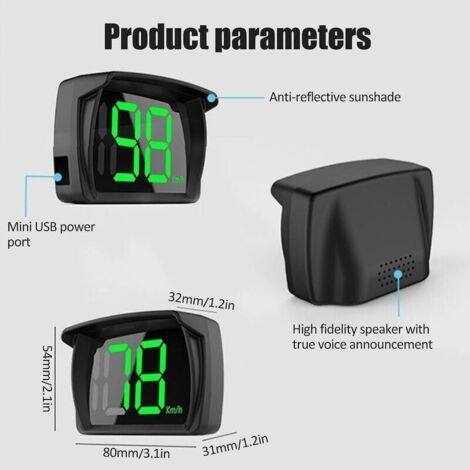 GPS-gestützter Tachometer, Head-up-Display (HUD) mit km/h-Anzeige und großem LED-Display für Pkw, Lkw, SUV und Motorrad (1/4)