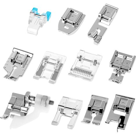 Set di 11 piedini per macchine da cucire, compatibili con macchine da cucire a gambo basso e con la maggior parte delle macchine da cucire domestiche. (1/5)
