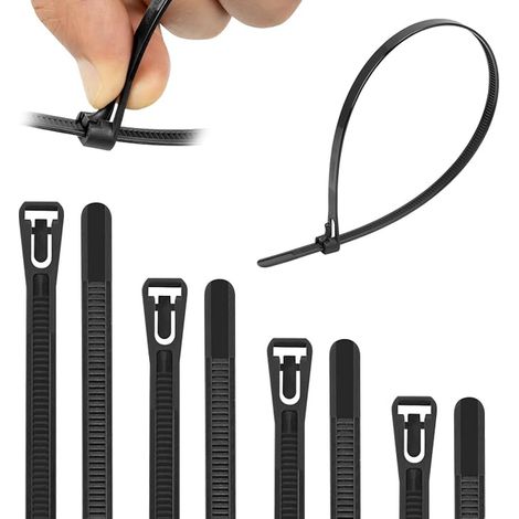 7.6 mm x 250 mm serre câbles réutilisables en nylon Plastique Colliers Serre-Cable Résistant aux UV (noir) (1/5)