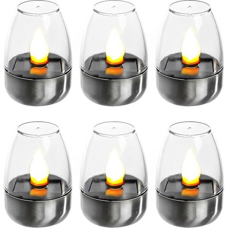 Pack de 6 Bougies LED Électriques Veilleuses Solaires Rechargeables Lumières Solaires Clignotantes pour Extérieur Résistant aux Intempéries Jardin Terrasse Balcon Décoration (1/5)