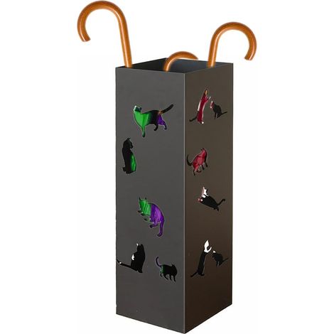 BAKAJI Portaombrelli da Ingresso in Metallo 15.5 x 15.5 x 49 cm, Forma Quadrata, Design Gatti, Porta Ombrello Decorativo Elegante e Salvaspazio, Ideale per Organizzare Ombrelli (Nero) (1/5)