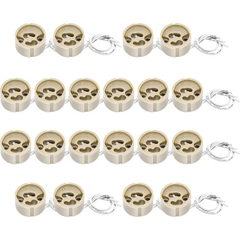 Pack de 20 casquillos cerámicos GU10 con cable de silicona de 12 cm, base para bombillas LED y halógenas GU10, 0-250 V, 200 W máx. (1/5)