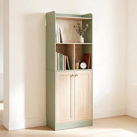 Armoire haute moderne avec vitrine, meuble de rangement autoportant polyvalent, étroit et élégant pour salon, espace d'exposition intégré (option salon uniquement) (1/5)