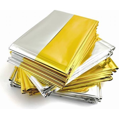 Lot de 10 couvertures de survie mylar 210 x 160 cm – Rétention de chaleur jusqu'à 90 % – Imperméable et coupe-vent – Pour camping et bivouac