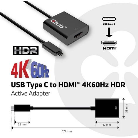 club3D CAC-2504 USB Adaptateur [1x USB 3.1 mâle type C - 1x HDMI femelle] noir (1/4)