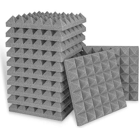 Lot de 12 pyramides en mousse acoustique ignifugée, absorbant le son et insonorisante, pour studios d'enregistrement et bureaux. (1/4)