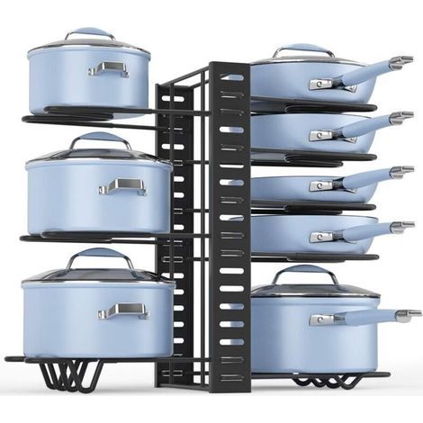 Organisateur de casseroles et poêles, étagère à ustensiles de cuisine à 8 niveaux, noir (1/5)
