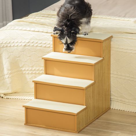 Escaliers pour animaux, 4 marches, pour chiens/chats, courts et moelleux, jusqu’à 30 kg, 40 x 59 x 54, 2 cm, naturel