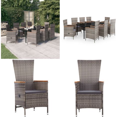 Ensemble à manger de jardin avec coussins 9 pcs Gris - Table de jardin - Chaises de jardin (1/5)