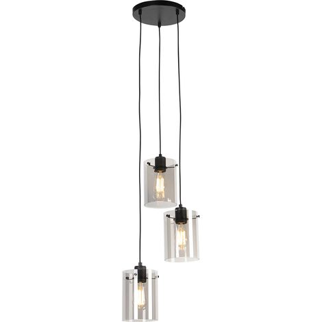 Smart Pendant Light Black with Smoke Glass Incl. 3 Wifi ST64 - Dome (1/5)