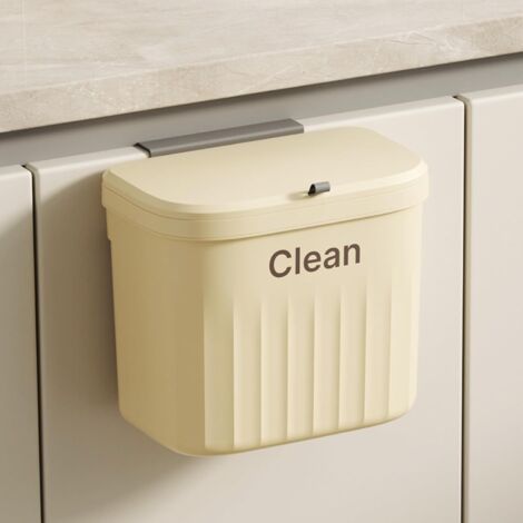 Poubelle Suspendue Cuisine avec Couvercle, 8,5 L Poubelle Murale en Plastique, Poubelle à Compost Cuisine pour Cuisine, Placard, Salle de Bain, Chambre à Coucher, Bureau, Sous L’évier (Beige) (1/5)