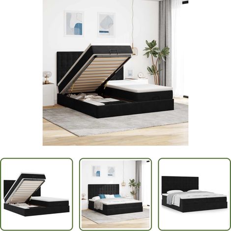 Matratze - Ottoman-Bett mit Matratzen Schwarz 160x200 cm Samt (1/5)