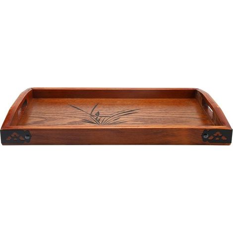 Large tray of service in wood for tea, water and drinks, tray of service in wood for the small-dejeuner with handle (1/4)