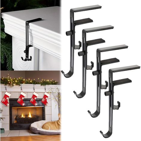 Lot de 4 supports de guirlandes et de bas de Noël pour cheminée - Crochets métalliques réglables pour Noël - Supports de guirlandes pour suspendre des bas, des boules de guirlande, des décorations de (1/5)