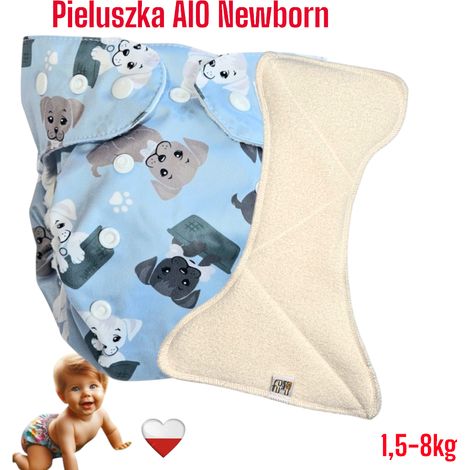 Pannolino lavabile AIO per neonati con tasca, in micropile, con stampa di cani blu (1/5)