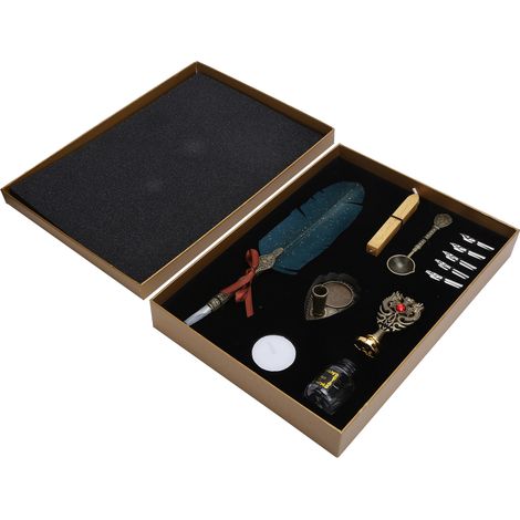 Quill Dip Pen Set Vintage Feather Fountain Pen Student Writing Ink Stationery Gift BoxSP094935 Sprinkle Gold Green Black (1/5)