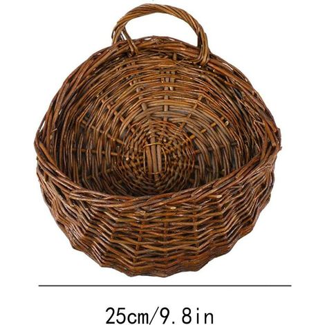 Panier mural suspendu - Type de produit - Matériel : rotin - Diamètre : 25 cm - 1 pièce - Panier décoratif pour plantes et rangement domestique (1/5)