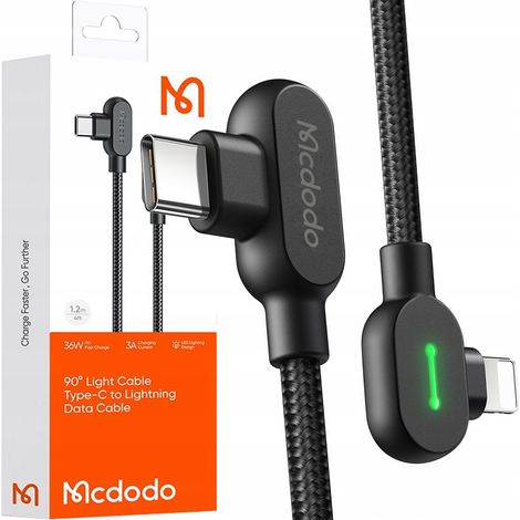 Mcdodo 90° abgewinkeltes USB-C Lightning-Kabel, doppelseitig, für iPhone 13 und 14 LED, 1 m (1/5)