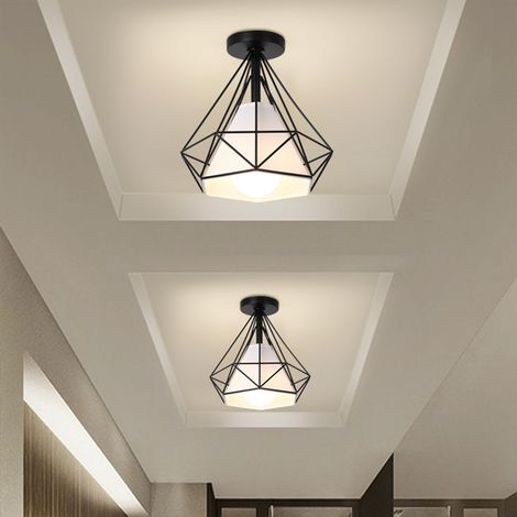 2x Industrial Metall Deckenlampe 25cm Lüster in Rautenform E27 Leuchte für Schlafzimmer Wohnzimmer Badezimmer Café Schwarz