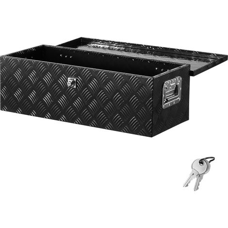 Boîte à outils pour camion en aluminium, 762x330,2x243,84 mm, coffre de benne de pick-up plaqué à rayures, avec poignées latérales et clés de verrouillage, pour remorque, camping-car, noir (1/5)