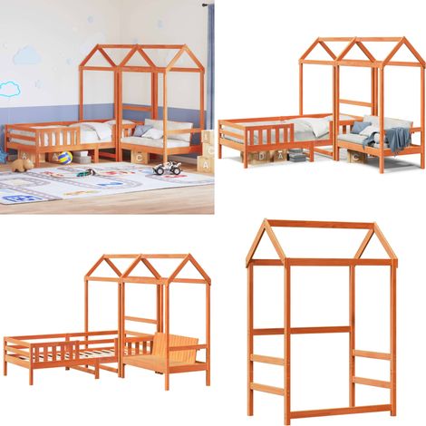 Massivholzbett und Bank mit Dach Orange 90x200 cm Kiefernholz - Kinderbett - Holzbett - Kiefernholzbett - Jugendbett - Schlafzimmermöbel - Home & Living (1/5)