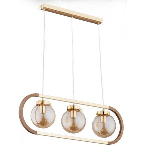Alfa RINO Gold/Brass 3-Light Pendant Ceiling Lamp with Dark Wood Accents, Triple Hanging Chandelier for Dining Table & Kitchen Island, 3xE14 Max 10W, Dimmable, 80cm (1/2)