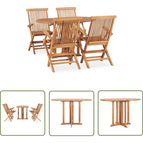 The Living Store Ensemble à manger d'extérieur pliable 5 pcs Bois solide de teck - Meubles De Jardin - Salon De Jardin - Set De Table - Mobilier Extérieur - Teck (1/5)