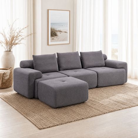 Canapé d'angle modulable 305 cm gris foncé, sans montage, en tissu côtelé, mousse mémoire MEUBLIV (1/5)