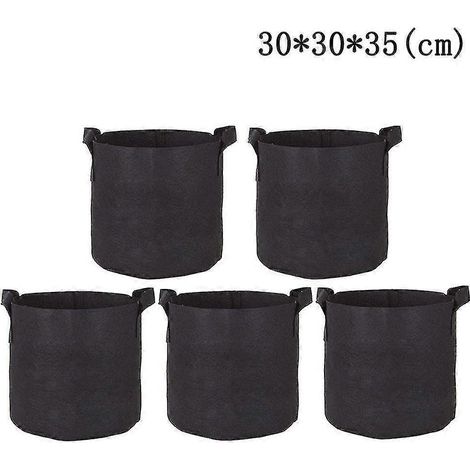 5er-Set Pflanzsäcke – Atmungsaktive, belüftete schwarze Stofftöpfe – Yvan (1/2)