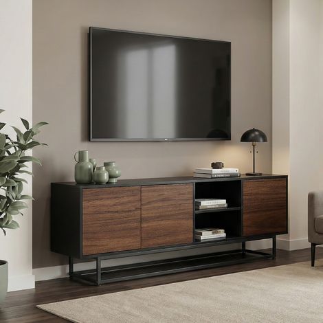 Lowboard Boxholm 160x30x57 cm Schwarz/Walnussoptik [en.casa]