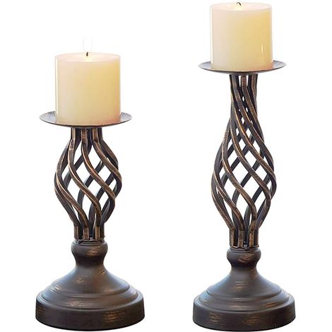 Ensemble de 2 bougeoirs décoratifs rétro classiques, bougeoirs colonnes pour la décoration intérieure