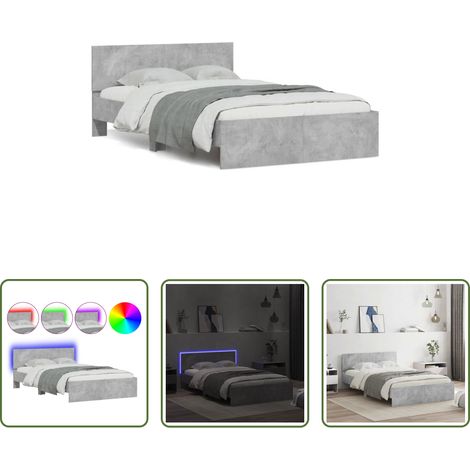 vidaXL RGB-LED -  Bettgestell mit Kopfteil LED-Beleuchtung Betongrau 140x200 cm (1/5)