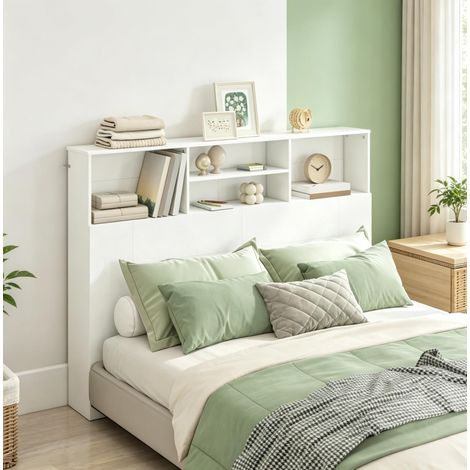 Cabecero para cama de 140 cm blanco con 4 compartimentos abiertos (1/5)