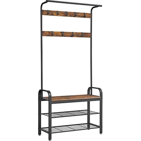 Vasagle – Portemanteau vestiaire avec banc et étagère à chaussures – Cadre en métal – Dimensions 84 x 33,7 x 183 cm – Charge 90 kg – HSR400B01