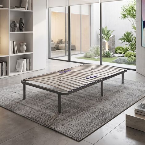 Sommier Softdream 90 x 200 cm Cadre de lit métallique Lattes réglables flexibles 7 pieds inclus