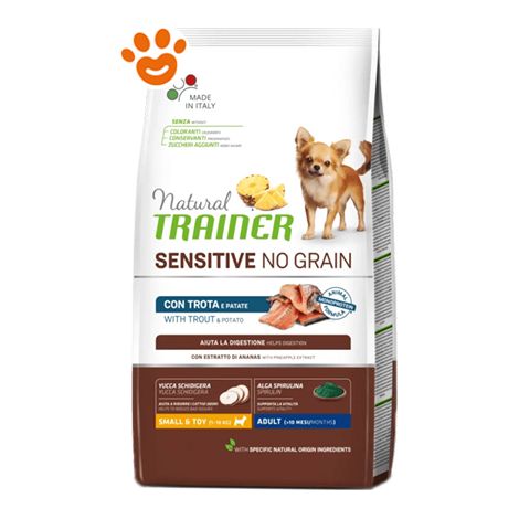 Trainer Natural Dog Sensitive No Grain Adult Small & Toy Trota e Patate  - Trainer Natural Dog Sensitive No Grain Adult Small & Toy Trota e Patate - Sacco Da 800 Gr