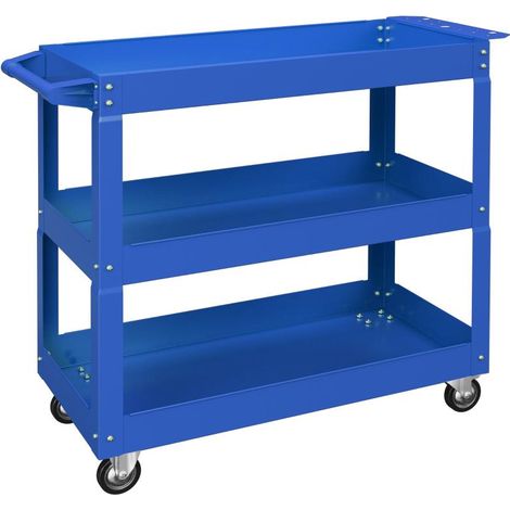 Chariot à outils à 3 niveaux, 4 roues, acier, 83 cm (L) x 35,3 cm (P) x 76 cm (H), bleu (1/5)