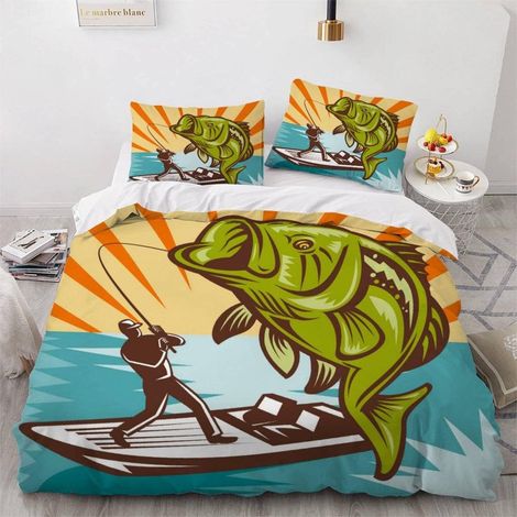 Housse de Couette 140x200 Enfant Poisson Parure de Lit 1 Personne Microfibre Housse de Couette Dauphin De Dessin Animé 3D Imprimé Literie Set 3 Pièces avec Fermeture Éclair - 140x200+2x50x75 (1/5)