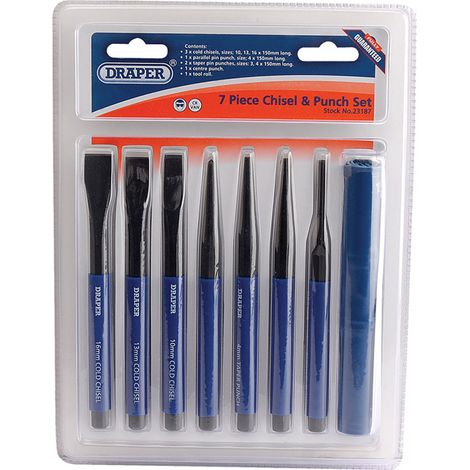 Draper 7-Piece Cold Chisel and Punch Set (Model 23187) for Heavy-Duty Metalworking and Automotive Tasks (1/5)