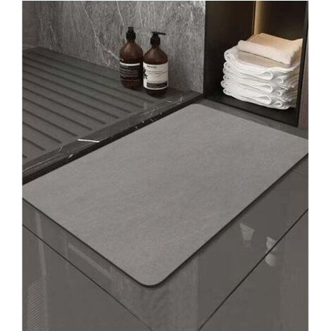Tapis de Bain Antidérapant 40X60cm,Tapis Salle de Bain Diatomite Absorbant, Tapis Douche Séchage Rapide, Microfibre Tapis Absorbant Vaisselle, Gris (1/4)
