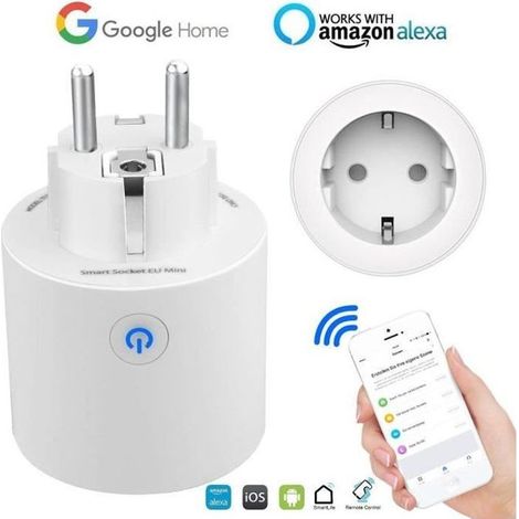Prise Connectée WiFi, Prise WiFi Intelligente Fonctionne avec Amazon Alexa/Google Assistant, Télécommande via Android iOS (1/4)