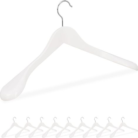 Pack de 30 Perchas Traje Anchas, Para Chaquetas, Abrigos o Vestidos, Madera, 45 cm de Ancho, Blanco