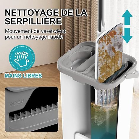 Serpillière Seau Essoreur, Serpillère Microfibre Plat avec Manche INOX, Balai Plat Rotative 360° avec 4 Serpillères Réutilisables, Balai Serpillière pour Nettoyage Tous Types de Sols (1/5)