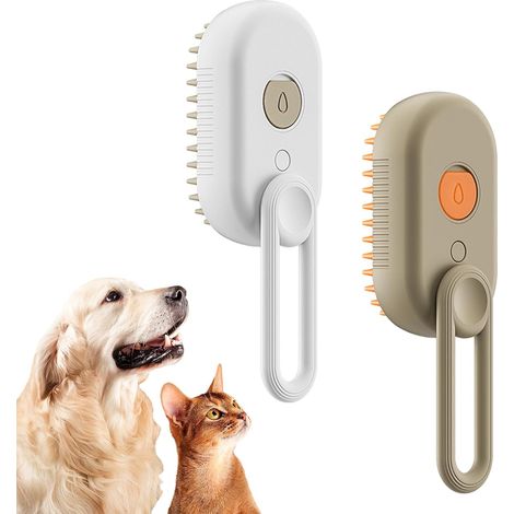 Brosse vapeur pour animaux - Élimination pratique des poils, facilité de ramassage, fonction massage - Brosse vapeur idéale pour les chats (Blanc + café) (1/5)