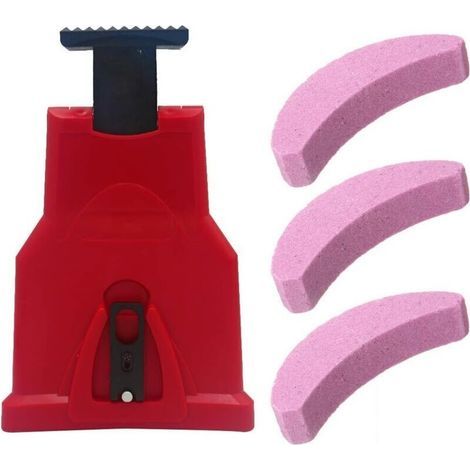 Affuteuse Chaine Tronconneuse avec Kit de 3 Pierres à Aiguiser Affuteuse de Chaine Tronconneuse Kit Affutage Chaine Tronçonneuse Affuteur Chaine Tronçonneuse Tronconneuse (Rouge) (1/4)