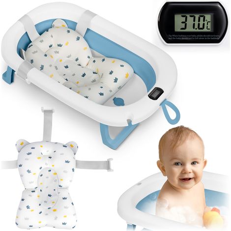 Vaschetta da bagno per bambini e neonati con termometro e inserto RK-287 bianca e blu (1/5)