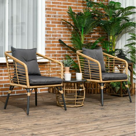 Ensemble bistrot 3 pièces 62x65x78 cm en acier et polyrotin sable, pour balcon – MEUBLIV (1/5)